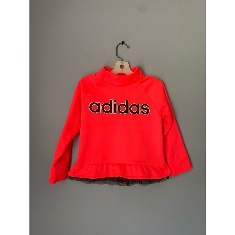 Adidas girls fluorescent neon orange/longsleeve/ruffle and chiffon trim sweatshi